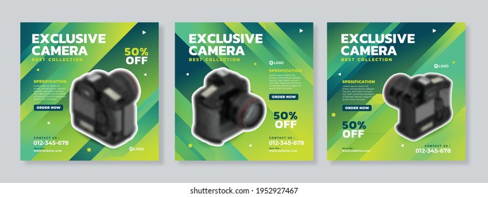 Set of gadget and technology social media post with abstract gradient background premium vector template