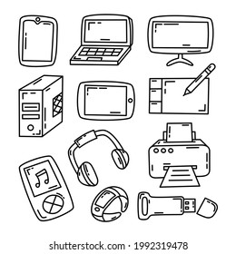 Set of Gadget Vector Illustration With Cute line Cartoon Style