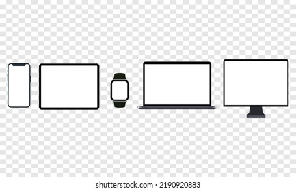 Set of gadgets with blank screen. Vector icon illustration