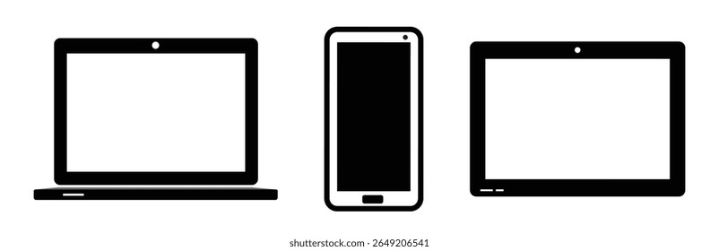 Conjunto de ícones de Gadgets: laptop, tablet pc e smartphone, em fundo transparente, design de linha plana, ilustração vetorial