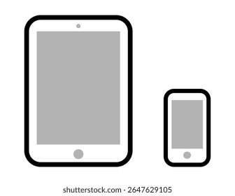 Conjunto de ícones de Gadgets: tablet pc e smartphone, em fundo transparente, design de linha plana, ilustração vetorial