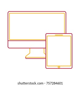 set of gadgets technologies digital responsive electronic