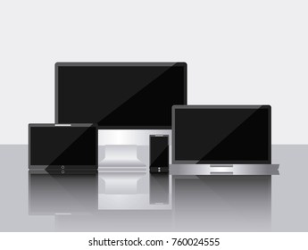 set of gadgets technologies digital responsive electronic