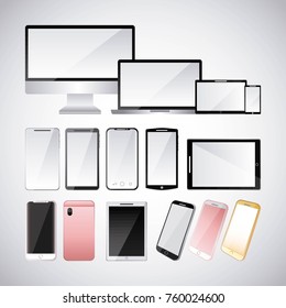 set of gadgets technologies digital responsive electronic