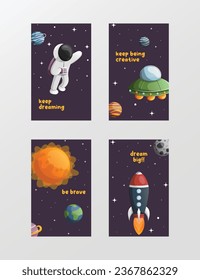Set of Galaxy Card Illustration with Motivation