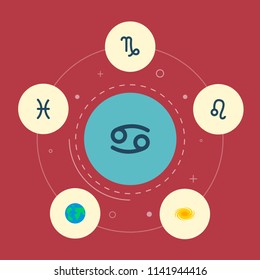 Set of galaxy icons flat style symbols with globe, cancer, galaxy and other icons for your web mobile app logo design.