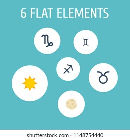 Set of galaxy icons flat style symbols with sun, gemini, taurus and other icons for your web mobile app logo design.