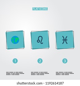 Set of galaxy icons flat style symbols with globe, pisces, leo and other icons for your web mobile app logo design.