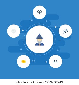 Set of galaxy icons flat style symbols with aries, libra, sagittarius and other icons for your web mobile app logo design.