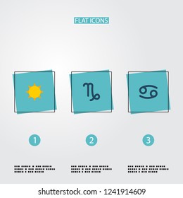 Set of galaxy icons flat style symbols with capricorn, sun, cancer and other icons for your web mobile app logo design.