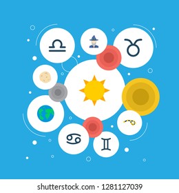 Set of galaxy icons flat style symbols with globe, gemini, cancer and other icons for your web mobile app logo design.