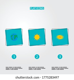 Set of galaxy icons flat style symbols with galaxy, sun, globe and other icons for your web mobile app logo design.