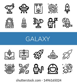 Set of galaxy icons such as Rocket, Astronaut, Ufo, Spaceship, Galaxy, Space colonization, Spacecraft, Space suit, Universe , galaxy