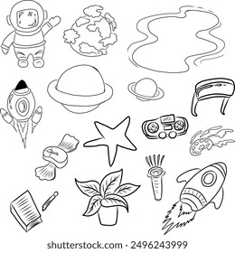 Set of Galaxy moon and stars.Elements for sticker or coloring book.vector illustration for Children book.