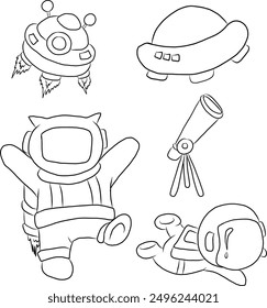 Set of Galaxy moon and stars.Elements for sticker or coloring book.vector illustration for Children book.