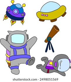 Set of Galaxy moon and stars.Elements for sticker or coloring book.vector illustration for Children book.