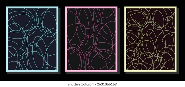 Set of Galaxy orbits neon coloured backdrops. Classy backgrounds ideas for backdrops, home decor, paintings, placemats,brochure, template, posters,flyers. lines, curves overlappig Vector Illustration.