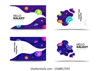set of galaxy space banners, Flat Galaxy futuristic colorful background with rocket and ufo vector illustration. Suitable For Wallpaper, Banner, Background, Book Illustration, Web Landing Page