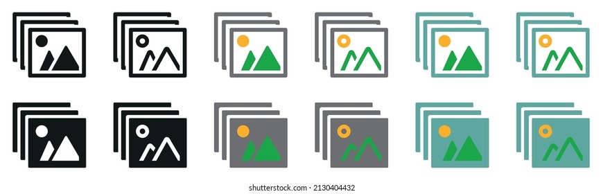 Set of gallery icons. Image symbol, image preview icon. Photo album. Picture placeholder vector.