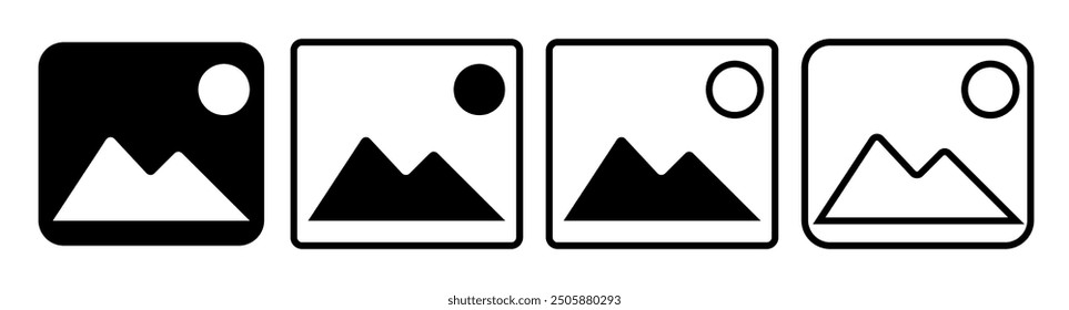 Conjunto de ícono de Galería o Imagen y símbolo de imagen. Señales de la foto. Ilustración vectorial aislada en el fondo blanco.