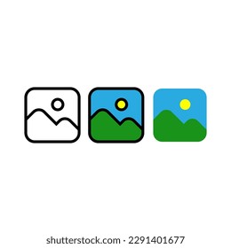 set of gallery logo, mountain logo icon vector. outline flat design illustration isolated white background