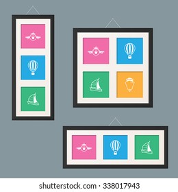 A set of gallery picture themes with travel icons