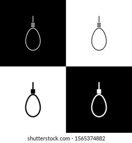 Set Gallows rope loop hanging icon isolated on black and white background. Rope tied into noose. Suicide, hanging or lynching.  Vector Illustration