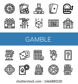 Set of gamble icons such as Roulette, Casino, Gambling, Las vegas, Croupier, Dice, Poker, Lotto, Slot machine, Bingo, Bet, Card game , gamble