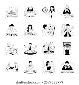 Set of Gambling Cheating Drawing Illustrations 

