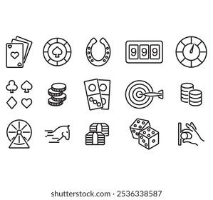 Set of gambling icons. Contains Icons such as Slot Machine, Roulette, Dice, Poker and more.