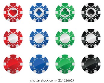 Set Of Gambling Poker Chips Isolated On White Background