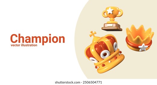 Set of game accessories for champion. Golden crowns of various types