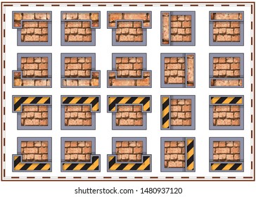 A set of game blocks. Brick blocks. Isolated on white background. Vector illustration.