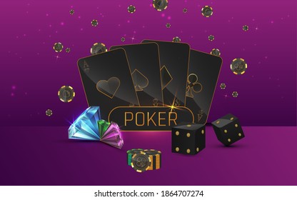 set of game Casino. poker card ,casino chips,gem, and dice
on pink background. vector illustration,EPS 10