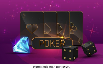 set of game Casino. poker card ,casino chips,gem, and dice
on pink background. vector illustration,EPS 10
