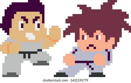 Set of game characters in perfect pixel art style. Fighters men. For your games, retro or business design