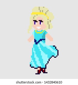 Set of game characters in perfect pixel art style. Woman or girl. Retro 8-bit or 16-bit. For your games, retro, business design. Detailed vector clip art with easy editable colors