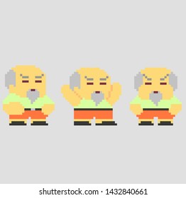 Set of game characters in perfect pixel art style. Men or boys. Retro 8-bit or 16-bit. For your games, retro, business design. Detailed vector clip art with easy editable colors