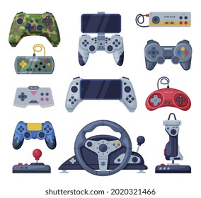 Set of Game Console Controllers, Video Game Players Accessory Device Vector Illustration