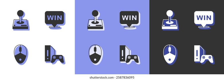 Set Game console with joystick, Joystick for arcade machine, Computer mouse and Medal icon. Vector