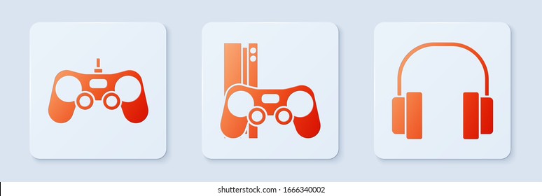 Configure la consola de juegos con joystick, Gamepad y auriculares. Botón cuadrado blanco. Vector