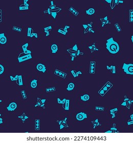 Establece la consola de juego con joystick, botón Power, Espada para el juego y barra de vida en un patrón sin fisuras. Vector