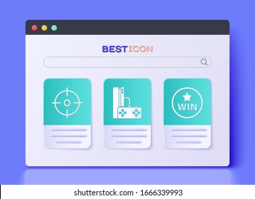 Establecer consola de juegos con joystick, el deporte de destino y el icono de Medalla. Vector