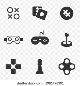Set of game control simple vector icons in dark color and transparent background(png). Vector illustration.