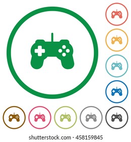 Set of Game controller color round outlined flat icons on white background