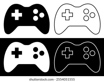 Set of Game Controller Icons. Minimalistic Design Vector illustration isolated on Black and White background.