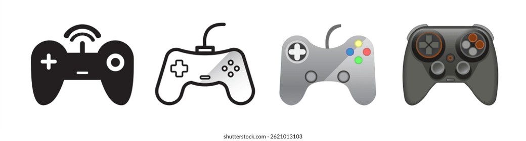 Set of Game Controller Icons in Various Styles Isolated on White