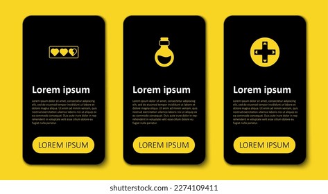 Set Game controller or joystick, Bottle with magic elixir and life bar. Business infographic template. Vector