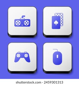 Set Game controller or joystick, Playing cards,  and Computer mouse icon. White square button. Vector