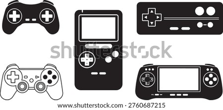 Set Of Game Controllers And Handheld Consoles Retro And Modern Gaming Devices Vector